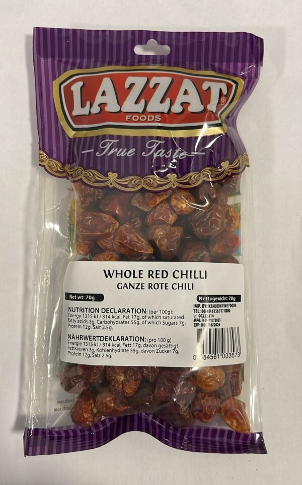 Whole Red Chili Lazzat Foods 70g